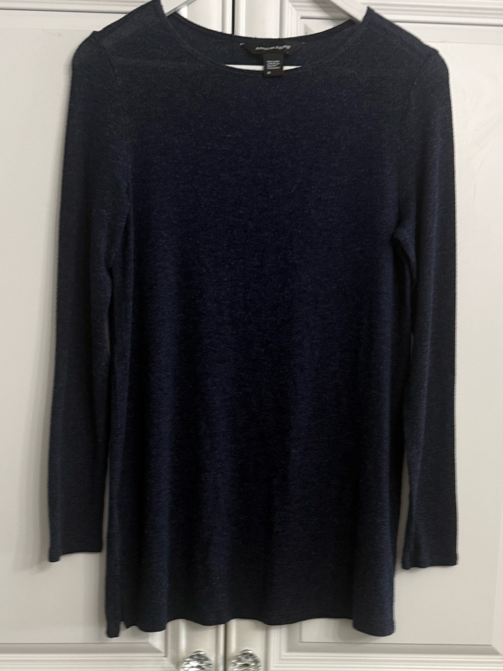 American Apparel Navy Blue Long-Sleeve Fine Knit Sweater Top Crewneck Size Small